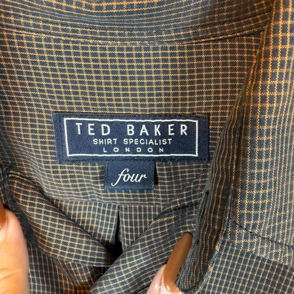Ted Baker Men's Long Sleeve Dress Shirt Brown Check Print Size 4 - Picture 5 of 9